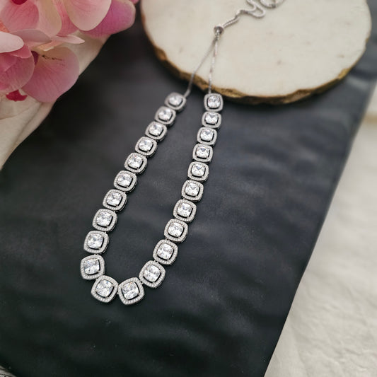 Silver 92.5 CZ princess cut solitaire necklace