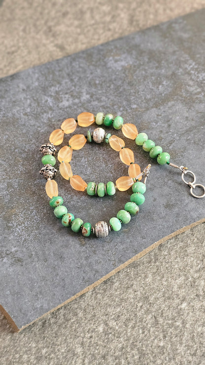 Mint Chrysoprase & Mona Lisa Gemstone Necklace in 92.5 Silver