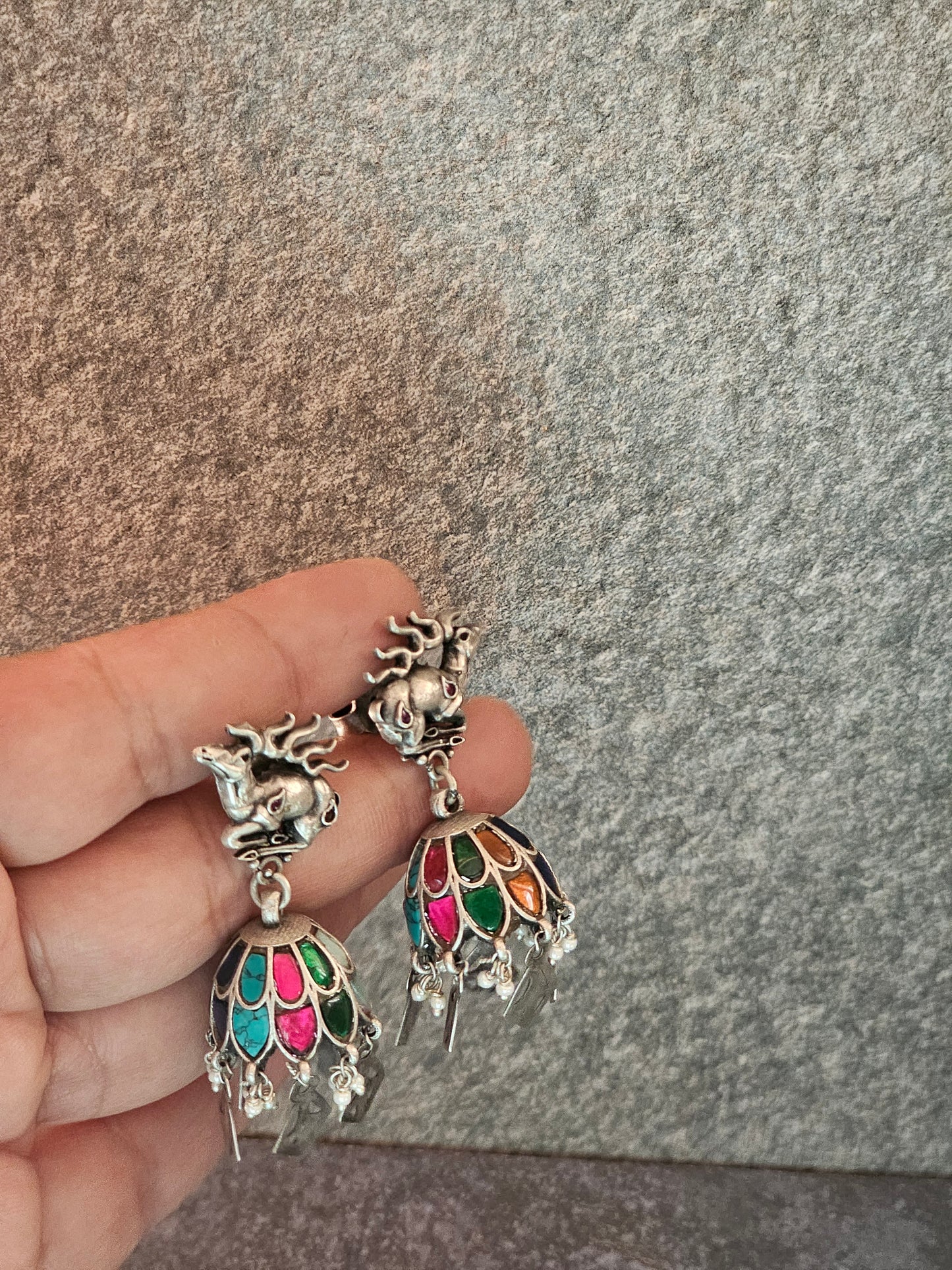 Kundan fusion silver jhumkis