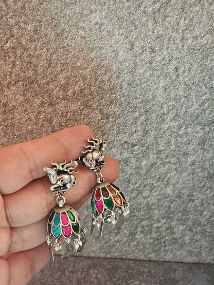 Kundan fusion silver jhumkis