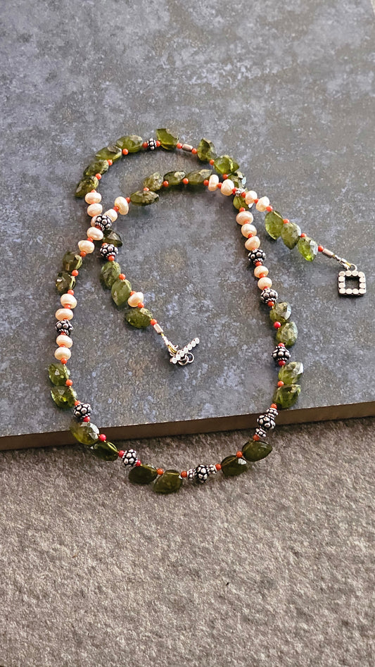Carved Natural Vessonite gemstone necklace