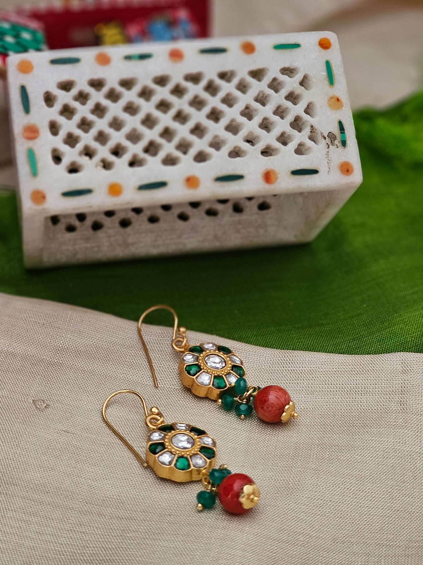 Silver 92.5 gold polish kundan inlay work earrings