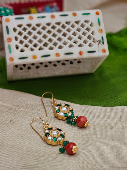 Silver 92.5 gold polish kundan inlay work earrings