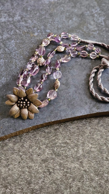 Amethyst choker hill tribe silver flower pendant