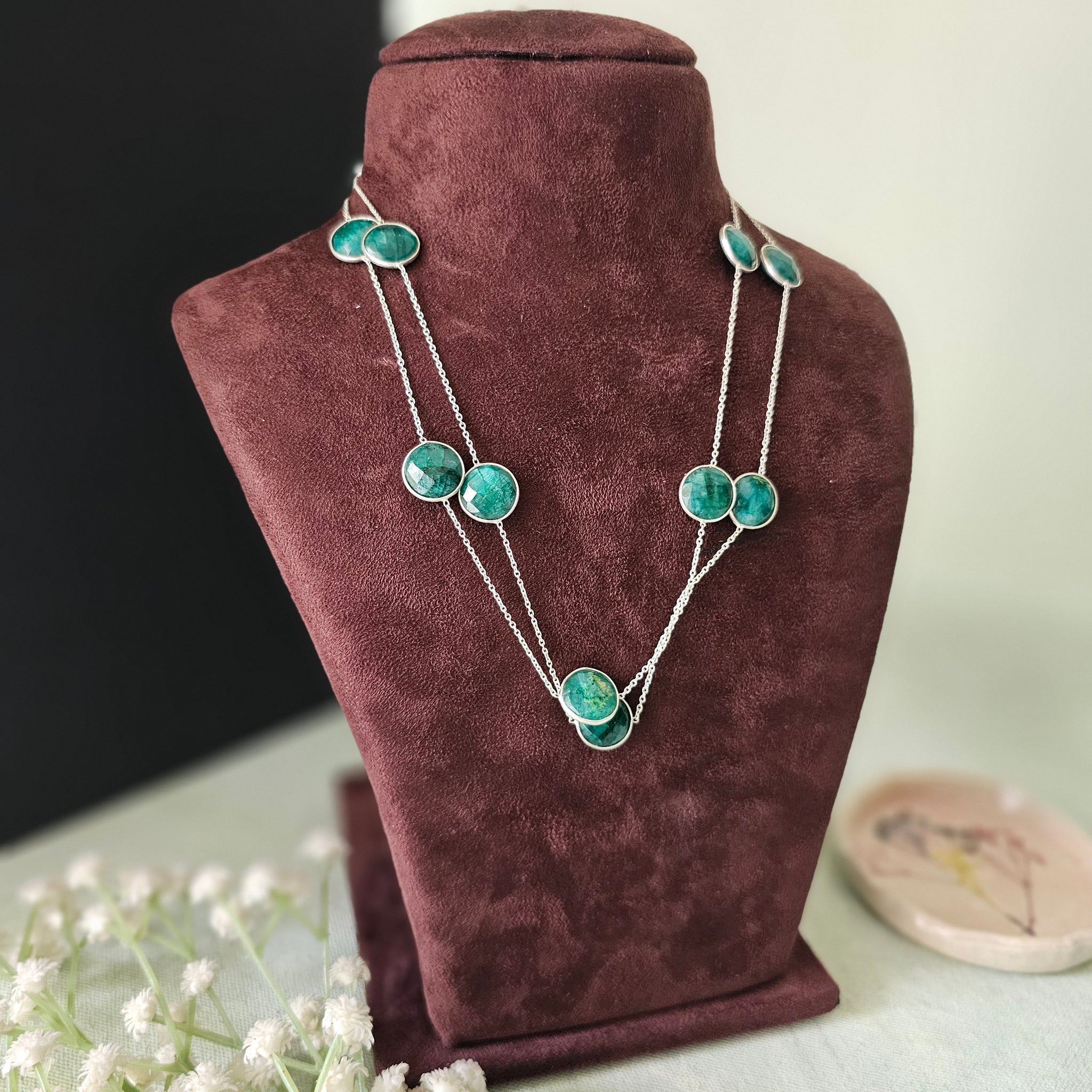 Silver 92.5 green onyx necklace