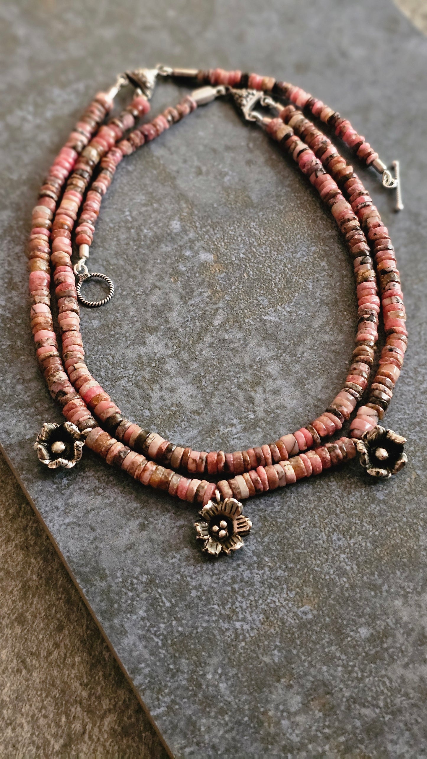 Mrinalini – Rhodonite & Hill Tribe Silver Necklace