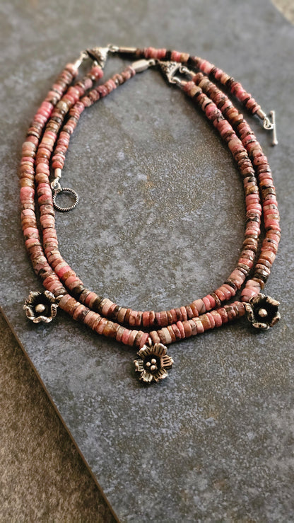 Mrinalini – Rhodonite & Hill Tribe Silver Necklace