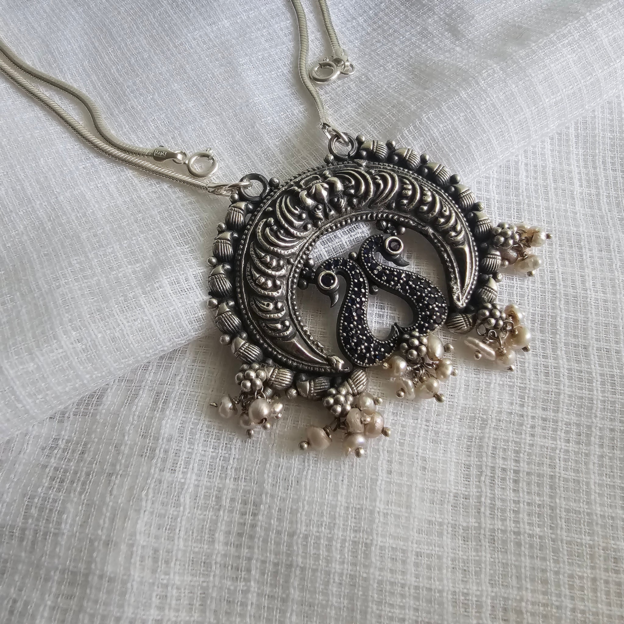 925 handcrafted silver Kolhapur pendant necklace