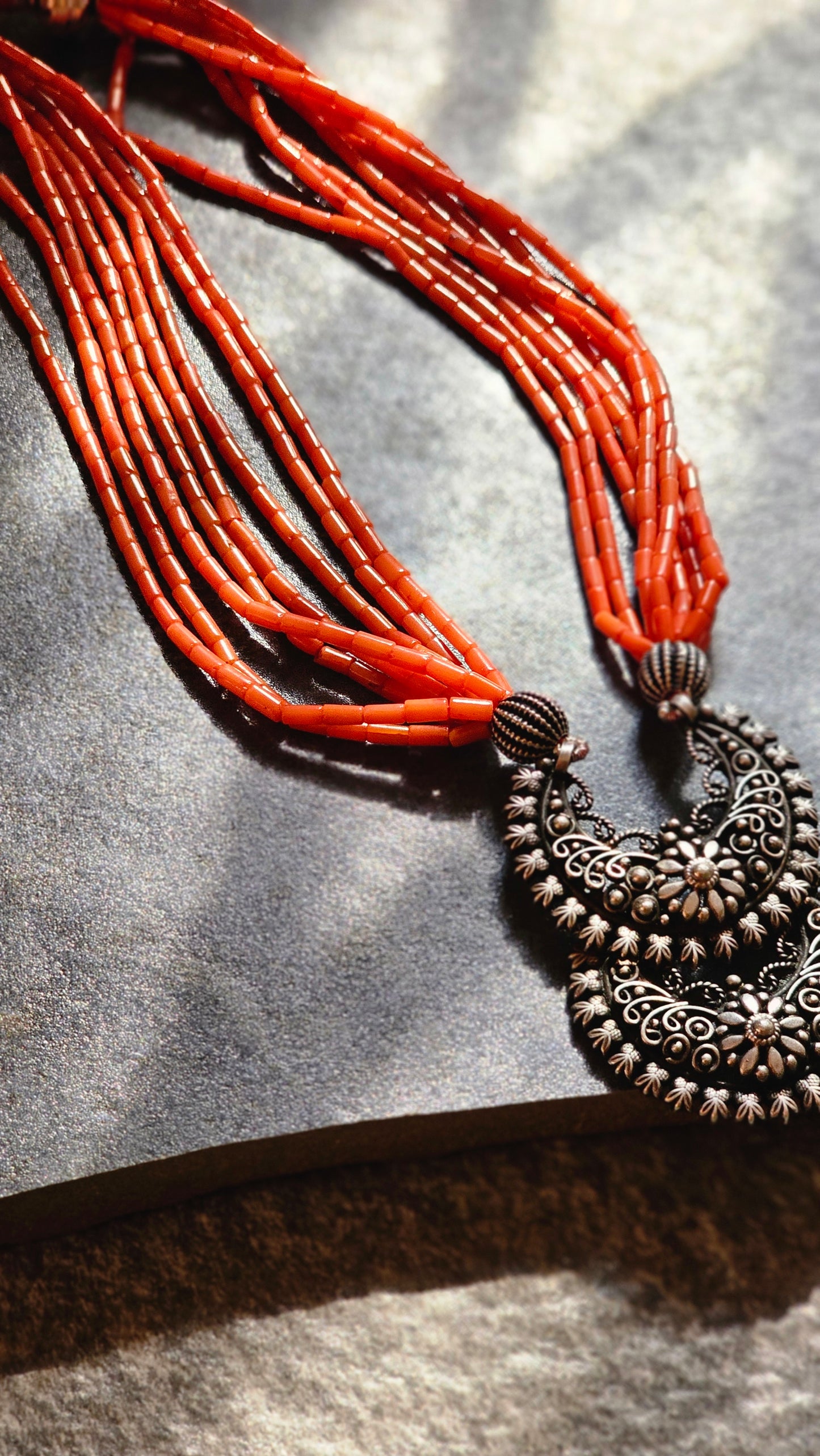 Coral necklace chaand Bali pendant