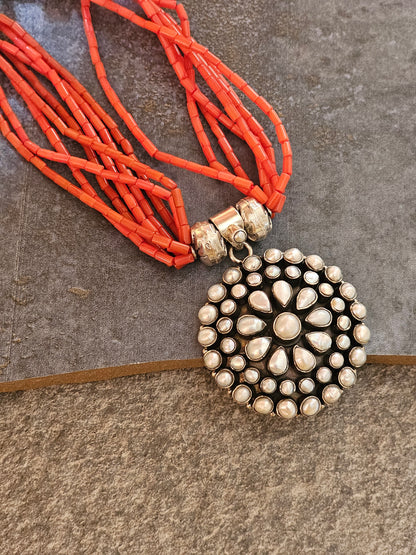 Italian Coral with pearl pendant necklace