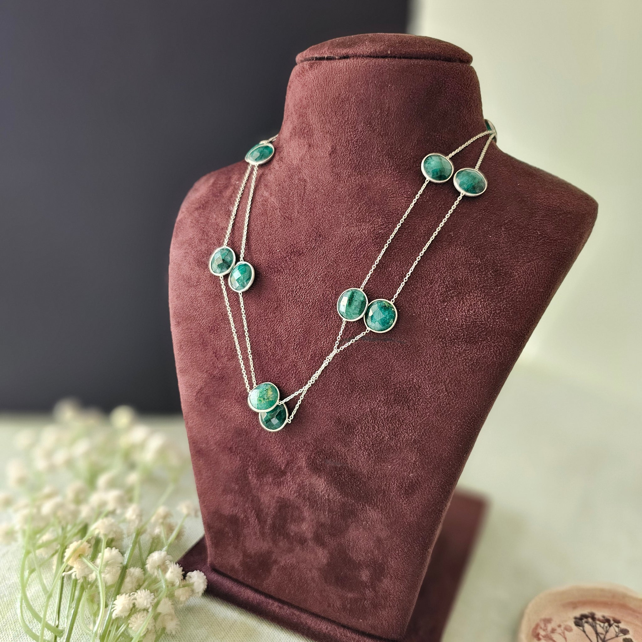 Silver 92.5 green onyx necklace