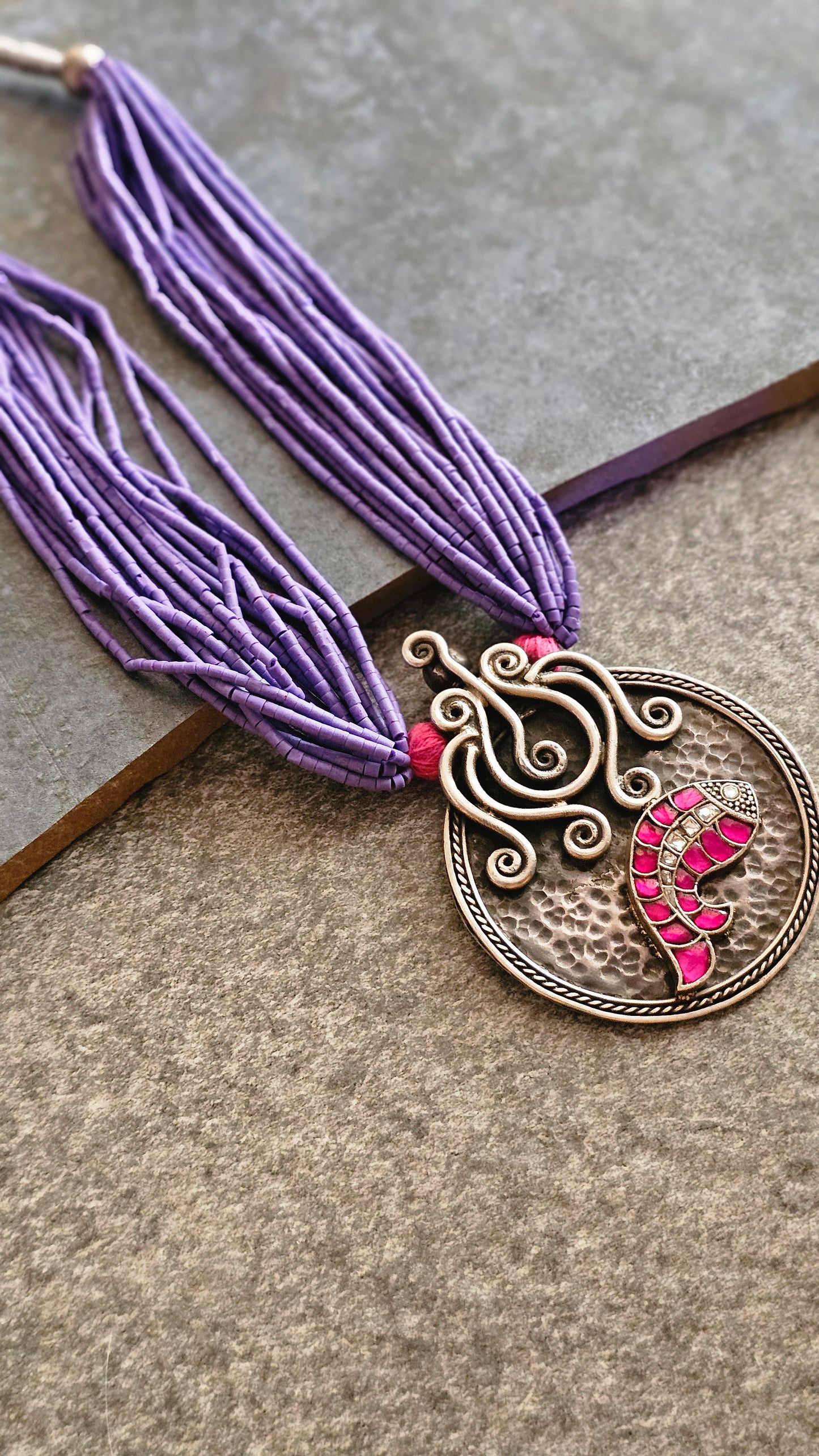 Afghani beads vintage silver pendant necklace