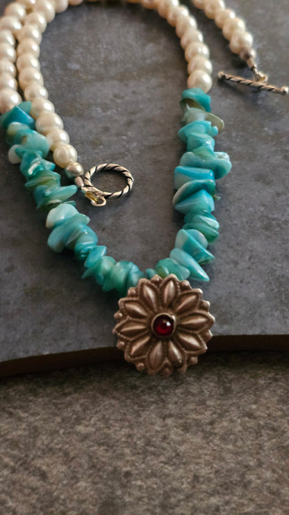 Aqua Bloom — Amazonite & Freshwater Pearl Necklace