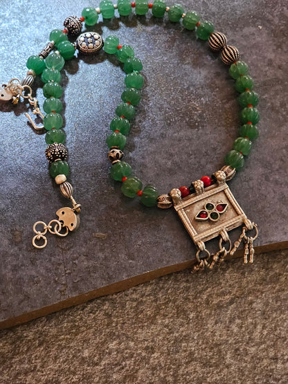 Green strawberry quartz vintage necklace