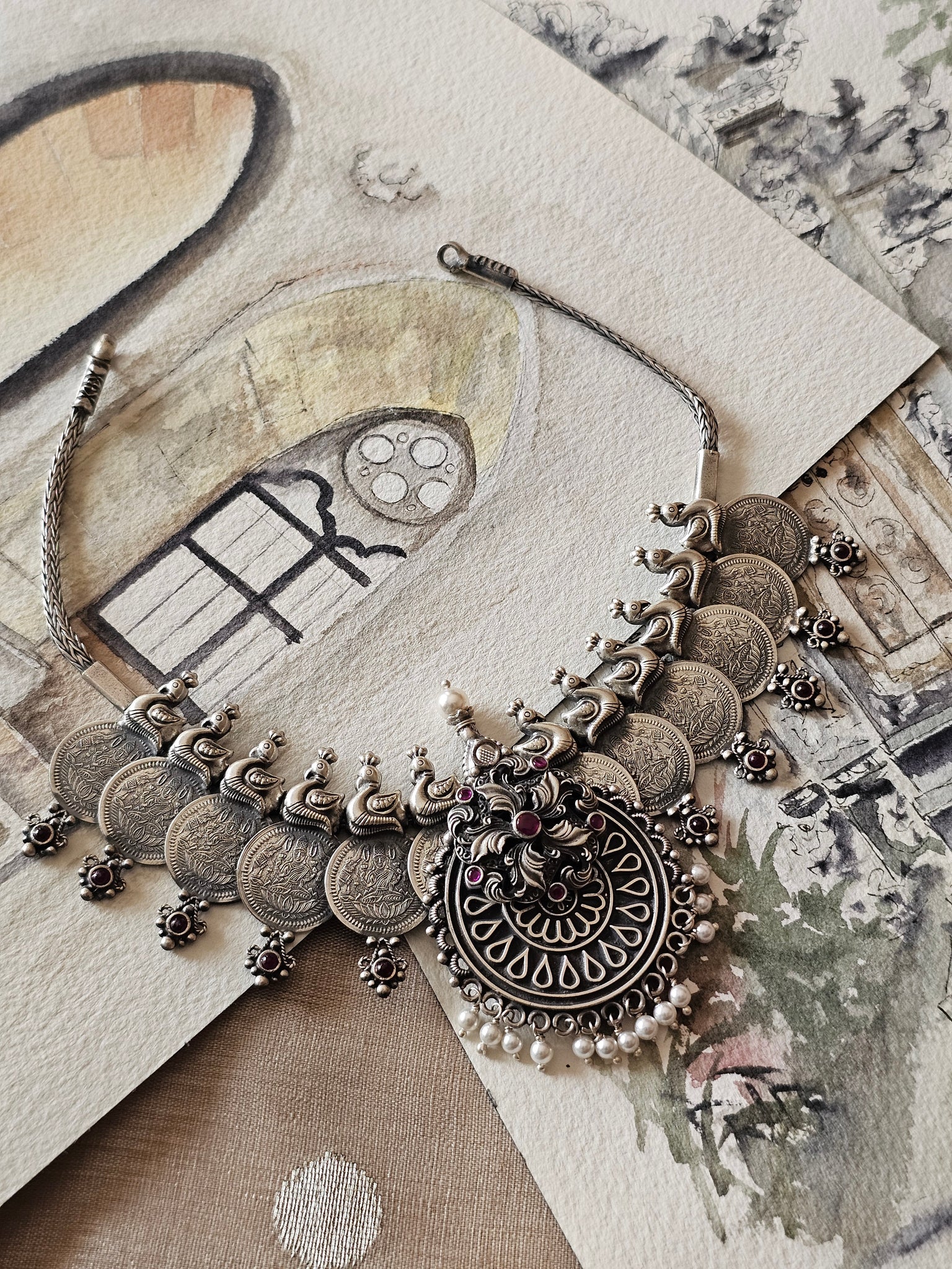 Lakshmi Kasulaperu with Kolhapuri Pendant in 92.5 Silver – Limited Edition