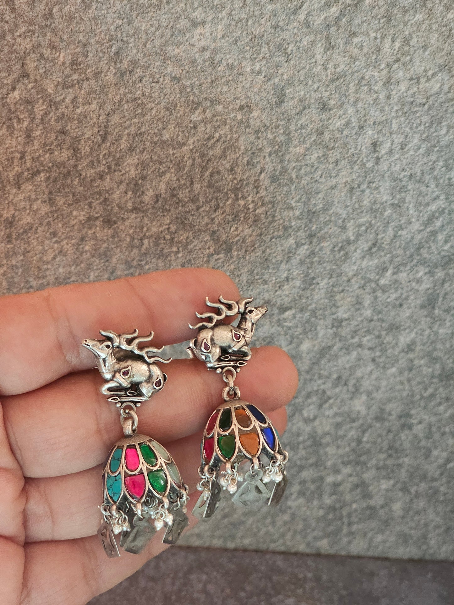Kundan fusion silver jhumkis
