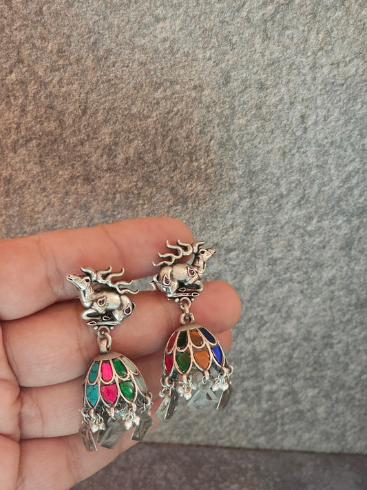 Kundan fusion silver jhumkis