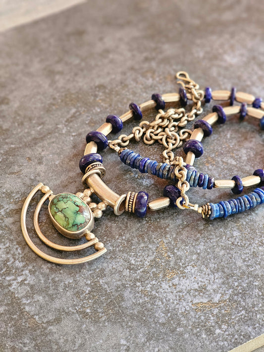 Green Turquoise and lapis lazuli necklace