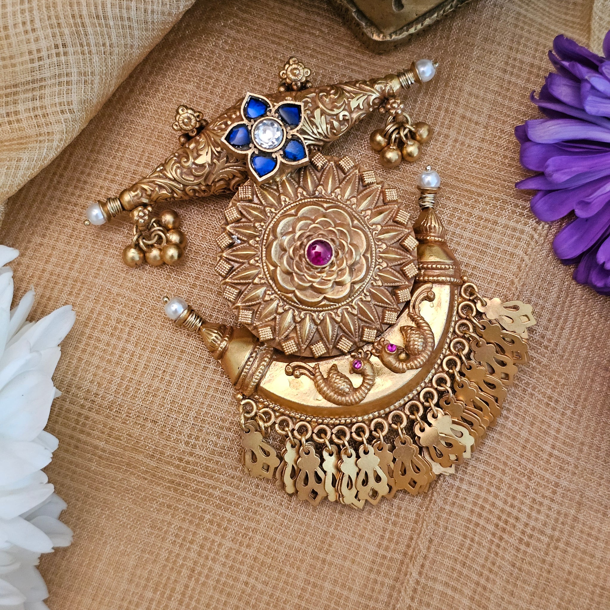 Silver 92.5 kundan gold polish pendant