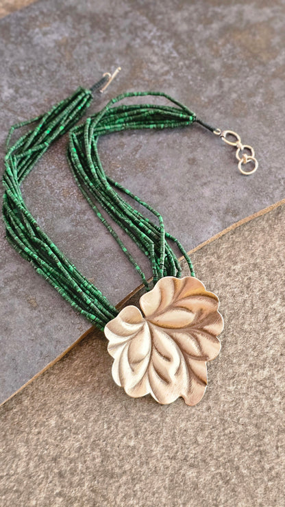 Maple Muse – African Malachite & Hill Tribe Silver Necklace