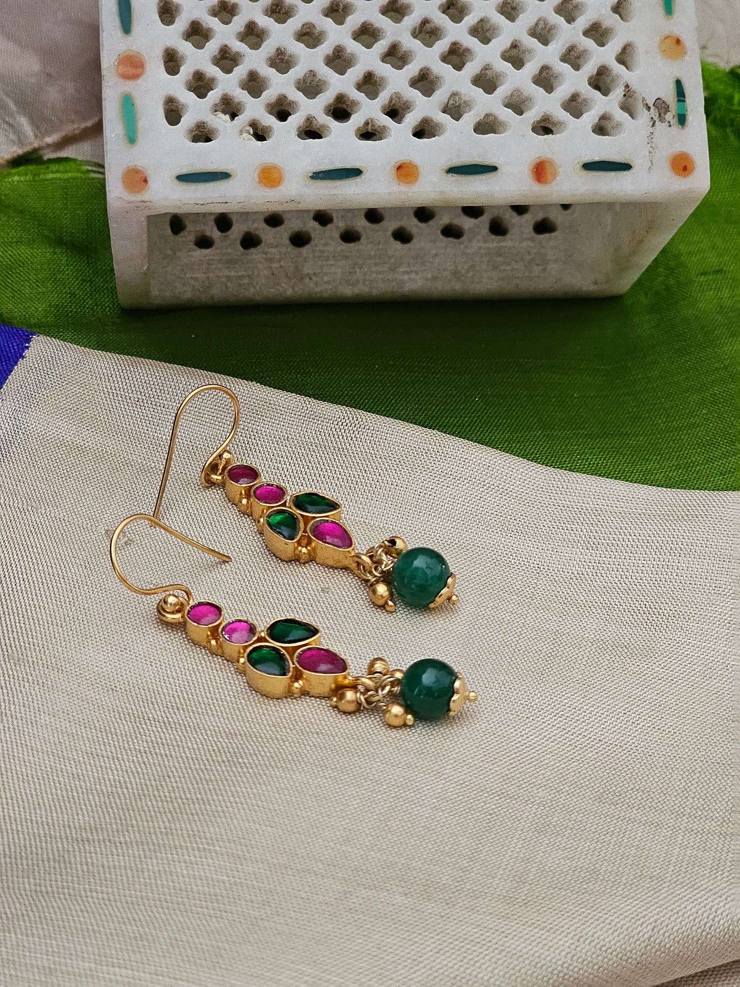 Silver 92.5 gold polish kundan earrings