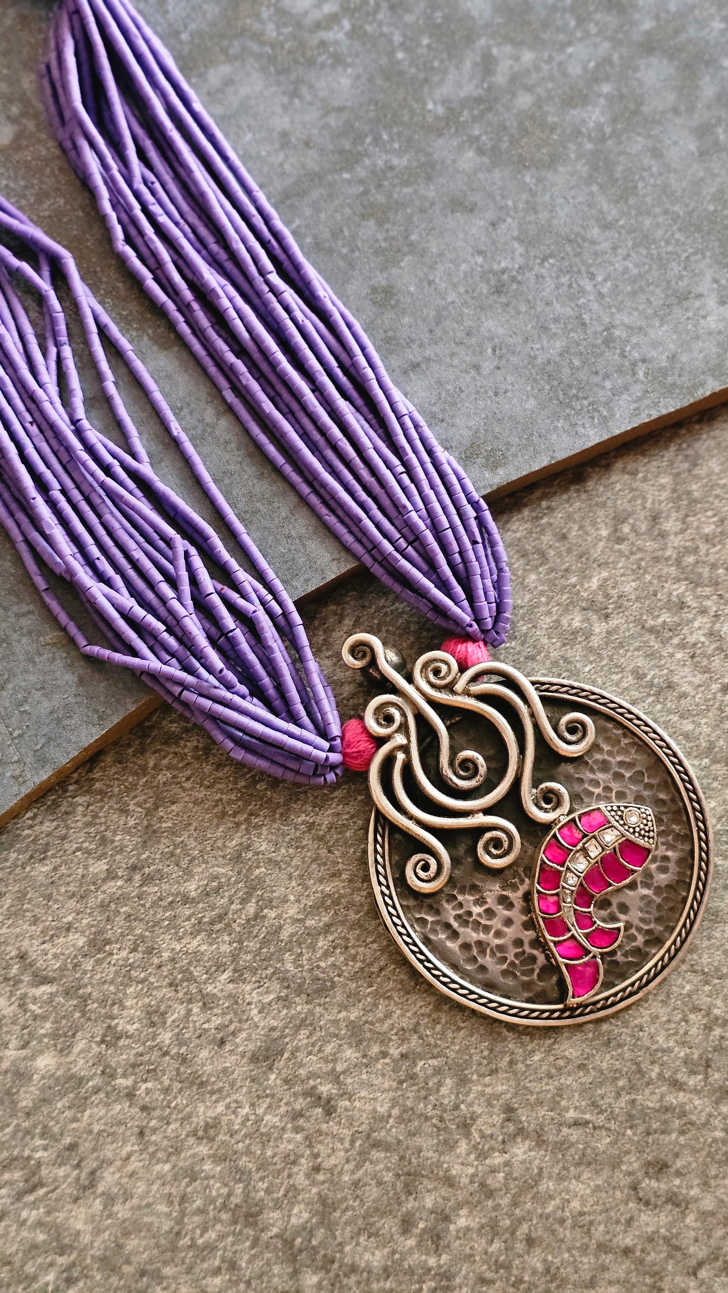 Afghani beads vintage silver pendant necklace