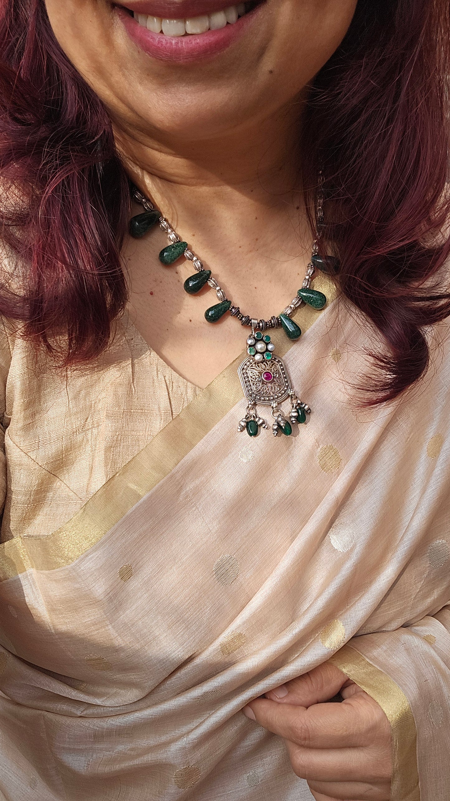 Green Aventurine silver necklace