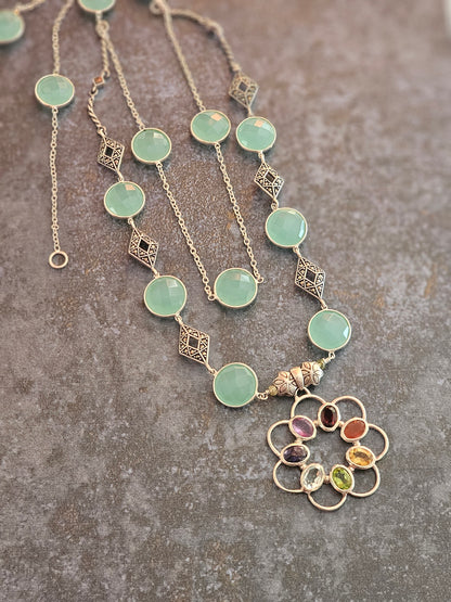 Chakra pendant with chalcedony and marcasite details necklace